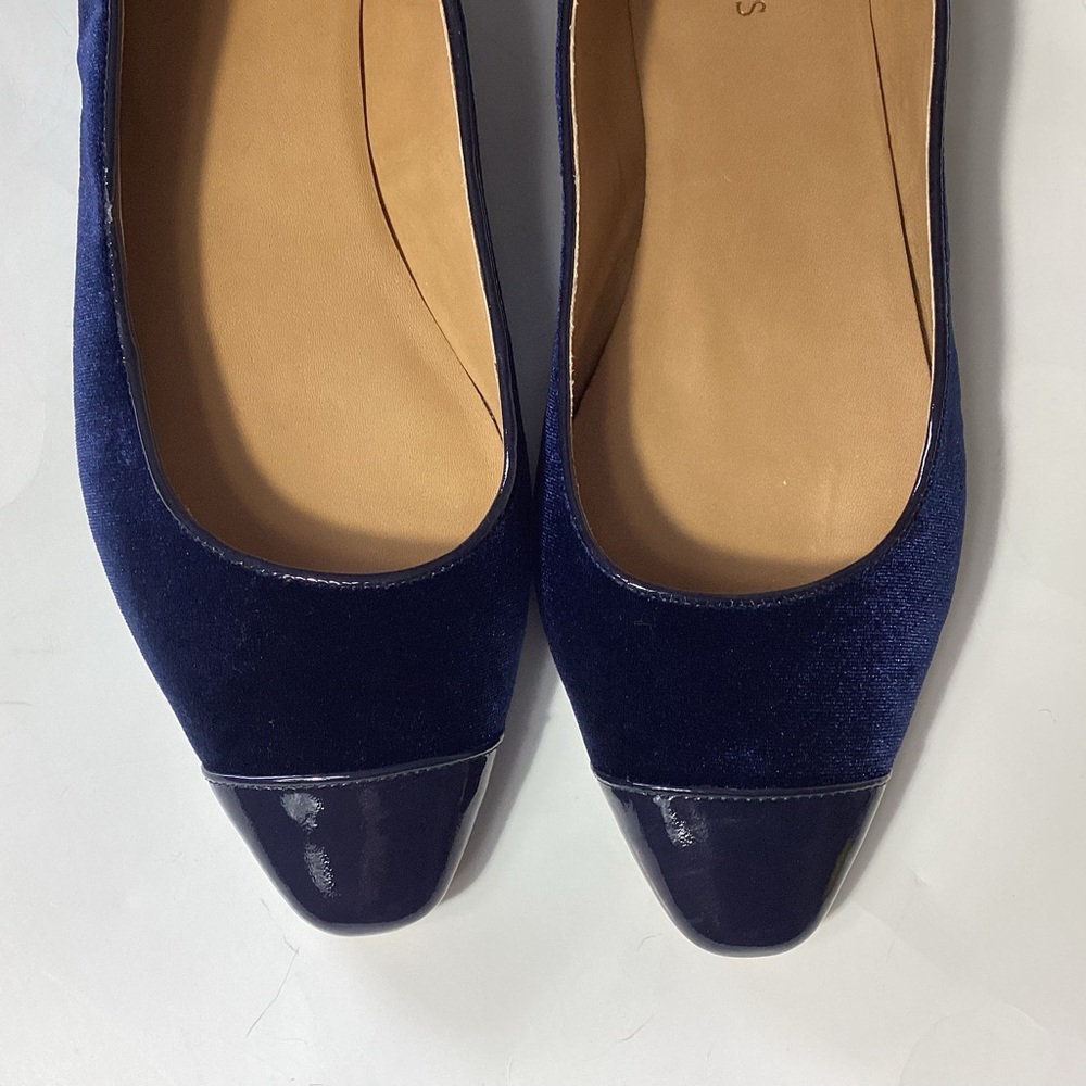 Talbots Navy Blue Velvet & Leather Cap Toe Flats Size 11M - Picture 3 of 12